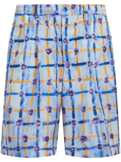 Marni Bermudas Aus Seide Mit Print In Light Blue
