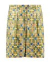 Marni Silk Saraband Shorts With Elastic Waistband In Blue