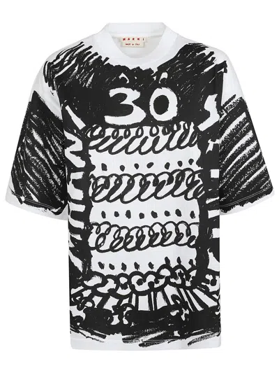 Marni Abstract Printed Crewneck T-shirt In White