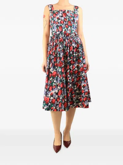 Pre-owned Marni Abstract Tulip Midi Dress In Red