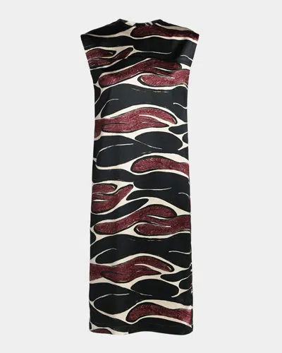 Marni Abstract Wave Sleeveless Midi Dress In Animal Print