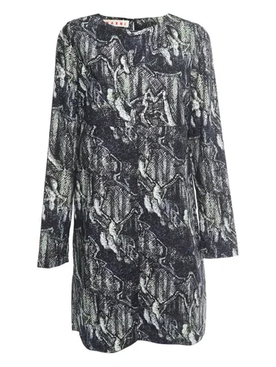 Pre-owned Marni Abstract-print Mini Dress In Black