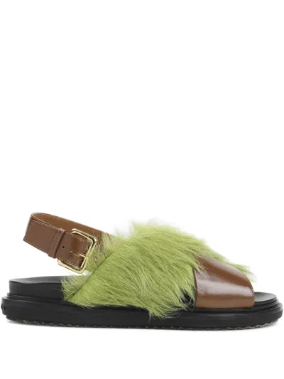 Marni Fussbett Leather Calfskin Cross Strap Sandals In Brown