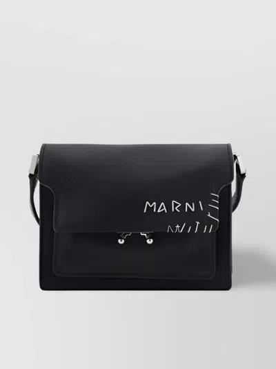 Marni Adjustable Calfskin Shoulder Bag With Front Pocket In Black