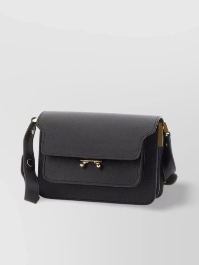 MARNI ADJUSTABLE LEATHER TRUNK BAG WITH EXTERNAL POCKET