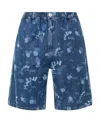 Marni All-over Logo-print Denim Shorts In Blue