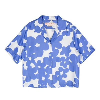 Marni All Over Print Silk Shirt In Blue