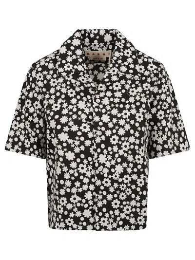 Marni All-over Printed Poplin Shirt In Black