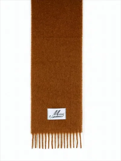 Marni Alpaca And Polyamide Blend Scarf With Fringed Ends In Brown
