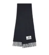 Marni Mens Blublack Brand-patch Fringed Wool-blend Scarf In Navy