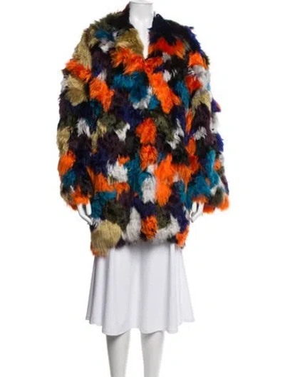 Pre-owned Marni Alpaca Patterned Faux Fur Coat In Orange