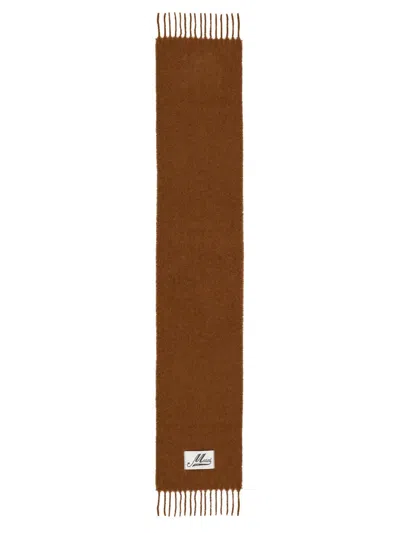 Marni Brown Woven Alpaca Blend Scarf With Delicate Fringes In Red