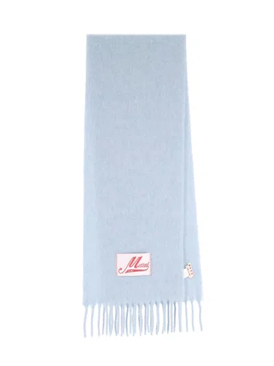 Marni Light Blue Alpaca Fringed Scarf