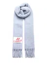 Marni Logo Patch Fringed Scarf In Blue
