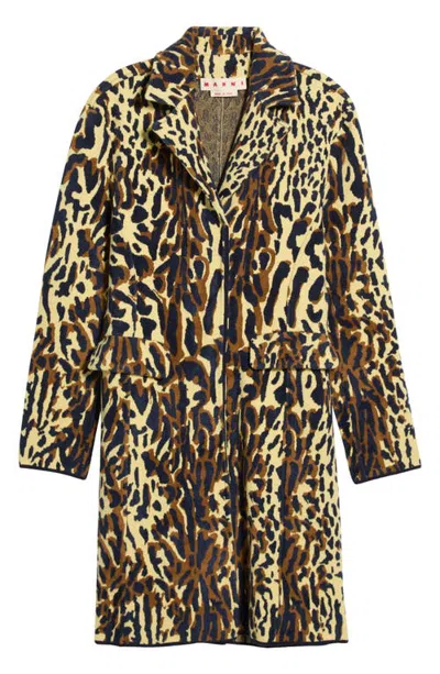 Marni Animal Jacquard Virgin Wool Chenille Coat In Animal Print