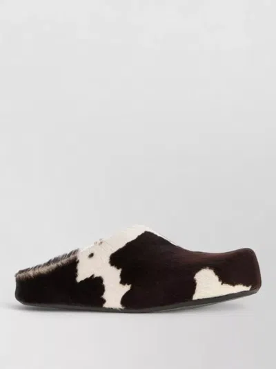 Marni Animal Print Calf Hair Round Toe Slippers In Brown