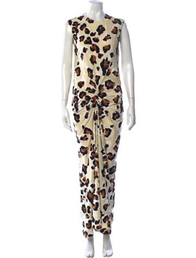 Pre-owned Marni Animal Print Long Dress In Brown