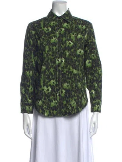 Pre-owned Marni Animal Print Long Sleeve Button-up Top In Green