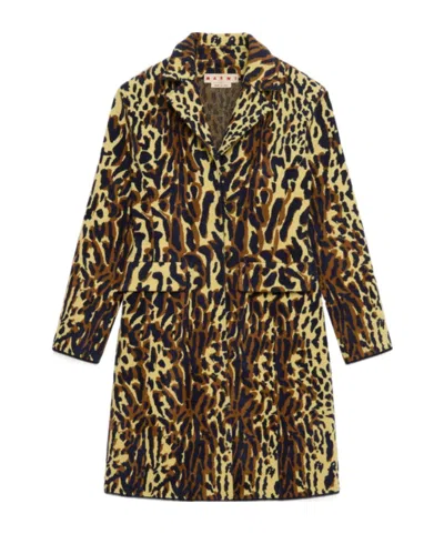 Marni Yellow Animalier Wool Chenille Coat In Brown