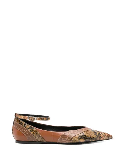 Pre-owned Marni Ankle-strap Pointed-toe Flat Pumps In Brown