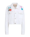 Marni "cropped Denim Jacket With Flower Patches And Embroidery" In White