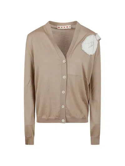 Marni Appliqué-detail V-neck Cardigan In Neutral