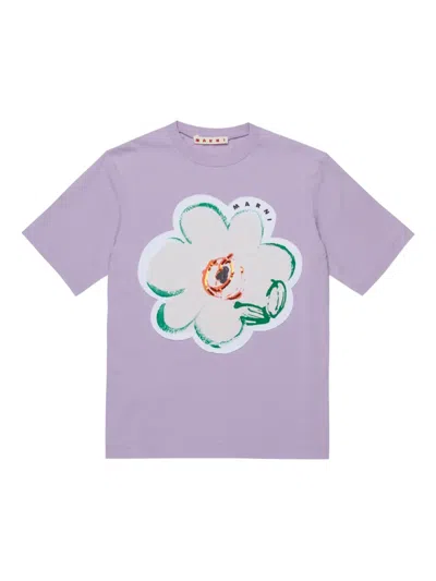 Marni Kids' Appliqué Flower Logo T-shirt In Purple
