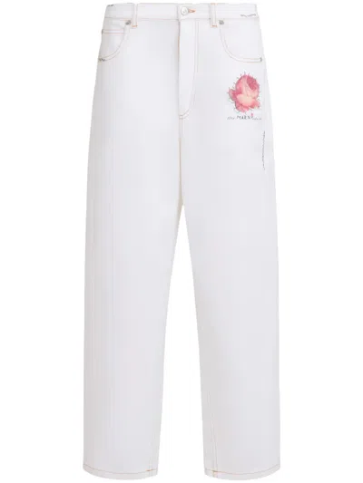 Marni Wide Leg 5 Pockets Pants With Logo-button In White