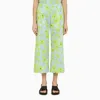 MARNI AQUAMARINE FLORAL COTTON CROPPED TROUSERS FOR WOMEN