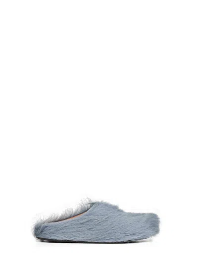 Marni Aquamarine Long Hair Calfskin Fussbett Sabot In Blue