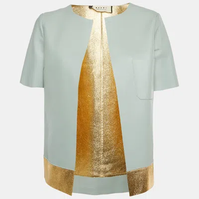 Pre-owned Marni Aqua/metallic Gold Leather Open Front Jacket S