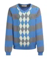 Marni Blue Stripe Sweater With Argyle Motif In Blue