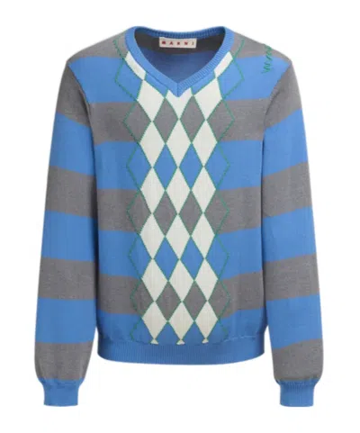 MARNI MARNI ARGYLE MOTIF STRIPED JUMPER