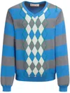 Marni Blue Stripe Sweater With Argyle Motif In Blue