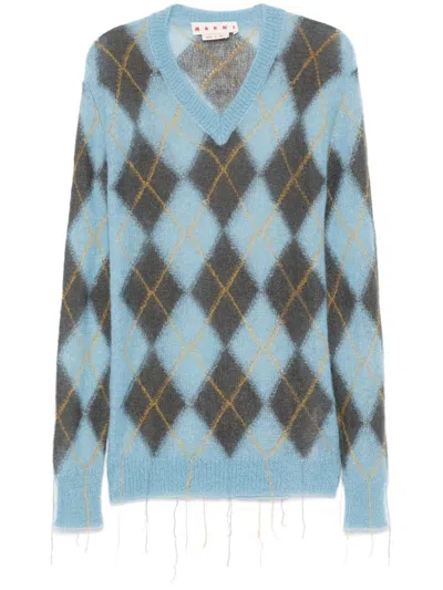 MARNI ARGYLE-INTARSIA SWEATER