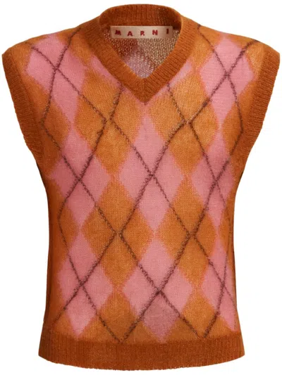 MARNI ARGYLE-INTARSIA V-NECK VEST