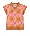Marni Brown Mohair Argyle Vest With Floating Threads In Pink