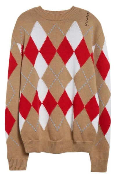 Marni Argyle Intarsia Virgin Wool Sweater In Winter Wheat