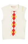 Marni Argyle Wool Sweater Vest In Ivory