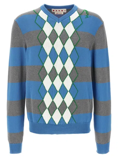 Marni 'argyle' Sweater In Blue