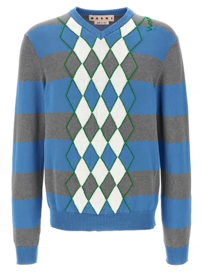 Marni 'argyle' Sweater In Blue