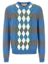 Marni Blue Stripe Sweater With Argyle Motif In Multicolor