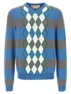 Marni Blue Stripe Sweater With Argyle Motif In Multicolor