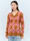 Marni Fringed Argyle Jacquard-knit Mohair-blend Sweater In Pink