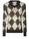 Marni Mens Endive Argyle-pattern V-neck Wool-blend Jumper In Braun