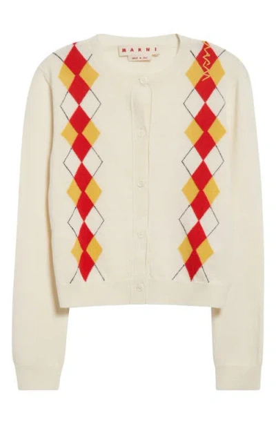 Marni Diamond-pattern Cardigan In Ivory