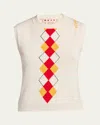 Marni Argyle Wool Sweater Vest In Ivory