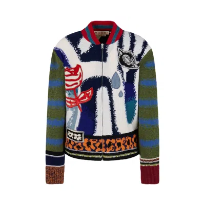 Pre-owned Marni Artist Wool Patch Cardigan 'ocean' | Multi-color | Men's Size 50