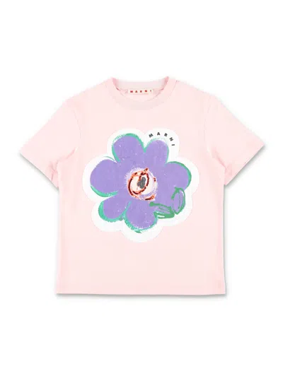 Marni Artistic Mini Cotton T-shirt For Girls In Pink