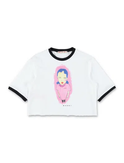 Marni Artistic Printed T-shirt For Girls In White